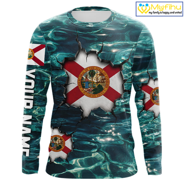 Florida Flag Fish Water Camo Custom Long Sleeve Fishing Shirts, Performance Fishing Shirts For Men NHT847