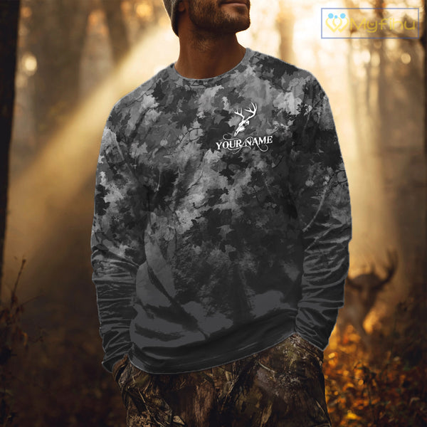 Best Deer Hunting Shirt Black Camouflage Custom Name 3D All Over Printed Shirts Hunting Gift NHT83