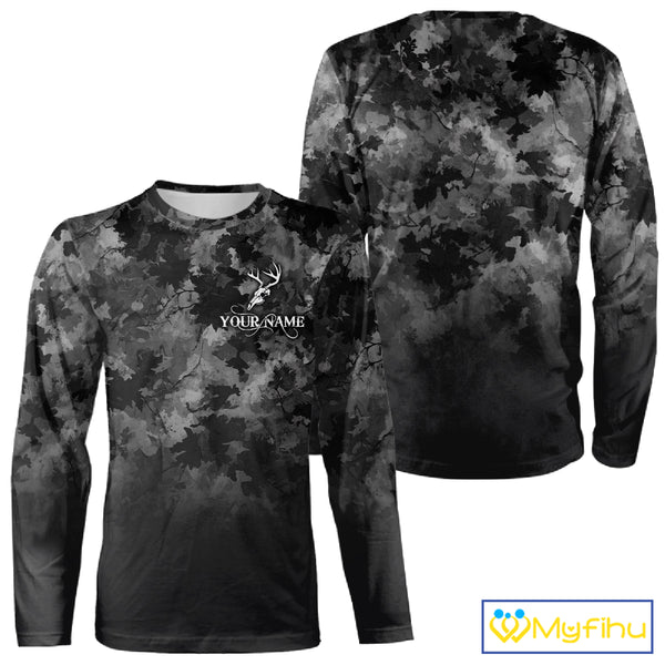 Best Deer Hunting Shirt Black Camouflage Custom Name 3D All Over Printed Shirts Hunting Gift NHT83