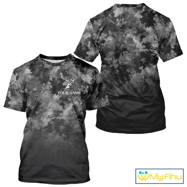 Best Deer Hunting Shirt Black Camouflage Custom Name 3D All Over Printed Shirts Hunting Gift NHT83