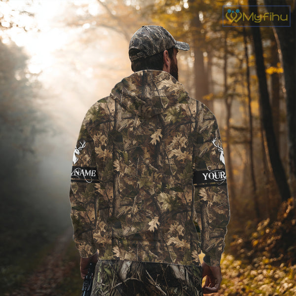 Deer Hunting Full Forest Camo 3D Printing Custom Name Shirts, Whitetail Deer Hunting Shirts NHT189