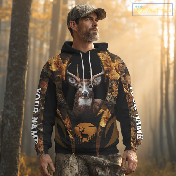 Deer Hunting Black With Camo Autumn - Personalized All Over Print Deer Hunting Clothes NHT190