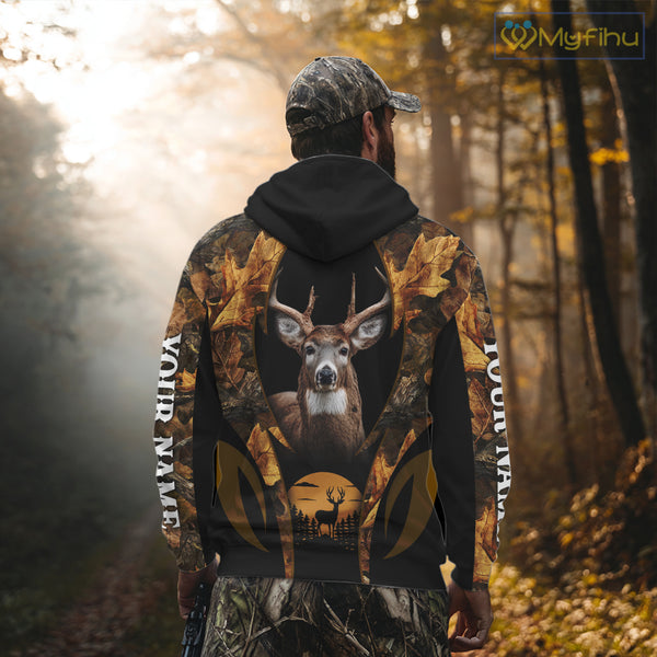 Deer Hunting Black With Camo Autumn - Personalized All Over Print Deer Hunting Clothes NHT190
