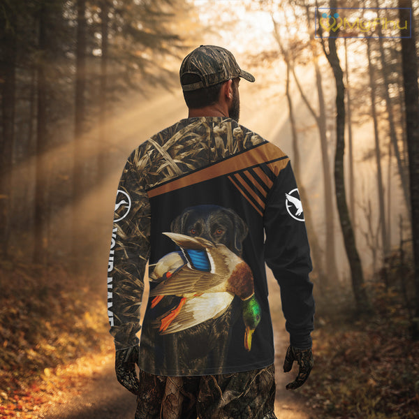 Black Mallard Duck Hunting Shirt With Black Lab Dog, Personalized Hunting Clothes NHT193