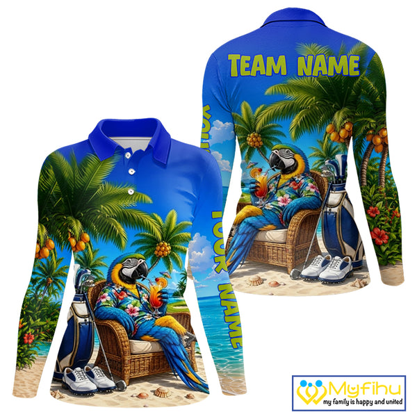 Custom Team Name Tropical Golf Polo Shirt – Funny Macaw Parrot Beach Golf Shirt For Womens NHT859