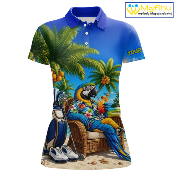 Custom Team Name Tropical Golf Polo Shirt – Funny Macaw Parrot Beach Golf Shirt For Womens NHT859