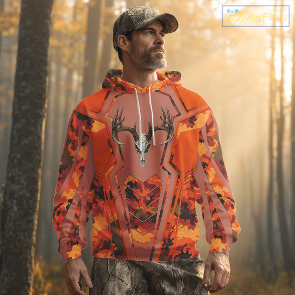 Deer Hunting Shirt Orange Camo 3D All Over Print Buck Head Custom Name Hunting Clothes NHT87