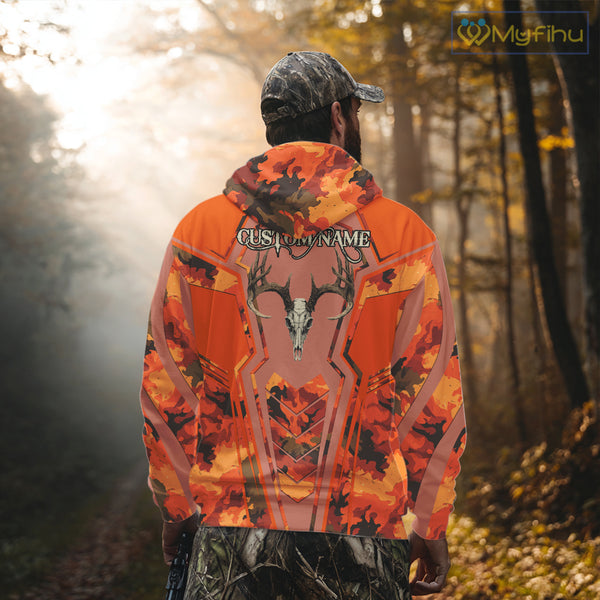Deer Hunting Shirt Orange Camo 3D All Over Print Buck Head Custom Name Hunting Clothes NHT87