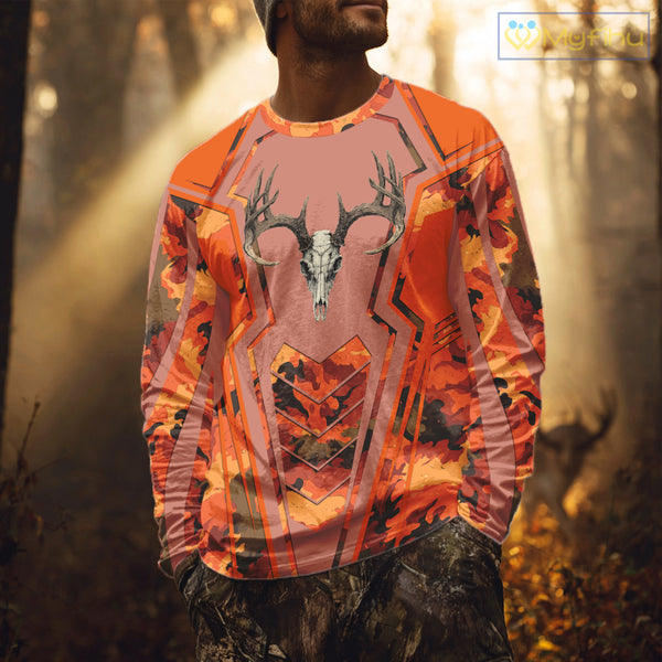 Deer Hunting Shirt Orange Camo 3D All Over Print Buck Head Custom Name Hunting Clothes NHT87