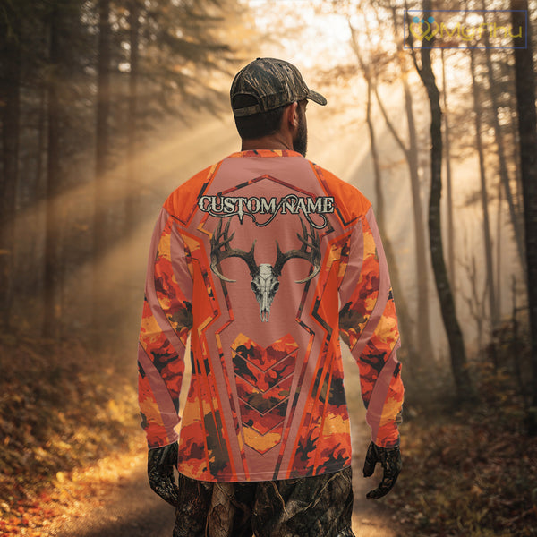 Deer Hunting Shirt Orange Camo 3D All Over Print Buck Head Custom Name Hunting Clothes NHT87