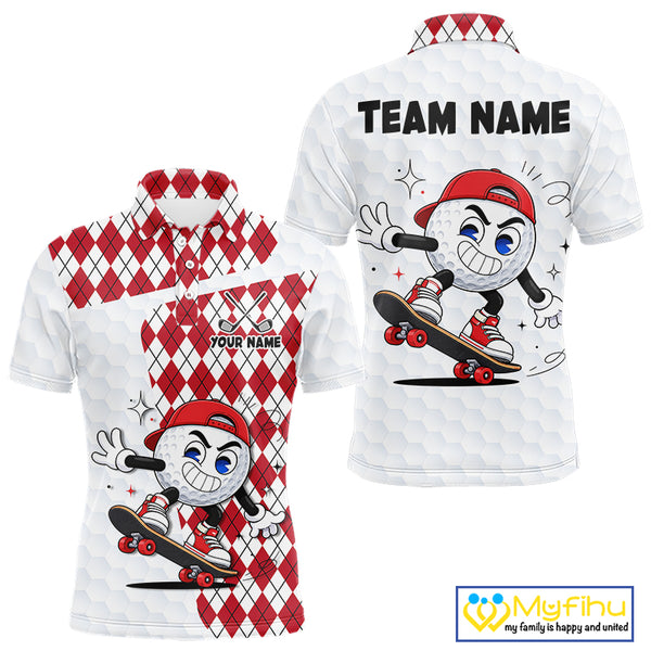 Mens Golf Polo Shirt Argyle Pattern Golf Shirts For Mens Funny Golf Ball Shirt Gifts|Red  NHT861
