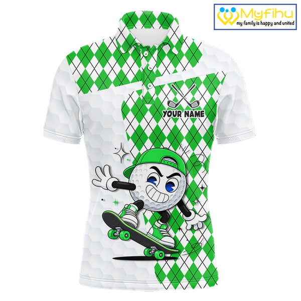 Mens Golf Polo Shirt Argyle Pattern Golf Shirts For Mens Funny Golf Ball Shirt Gifts|Green NHT863