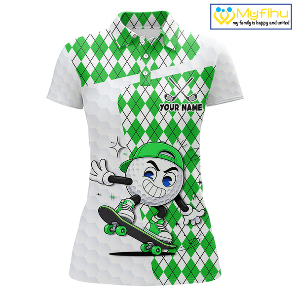 Womens Golf Polo Shirt Argyle Pattern Golf Shirts For Womens Funny Golf Ball Shirt Gifts|Green NHT863