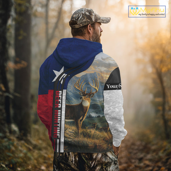 Deer Hunting Shirt with Texas Flag, Personalized Gift for Hunters NHT03