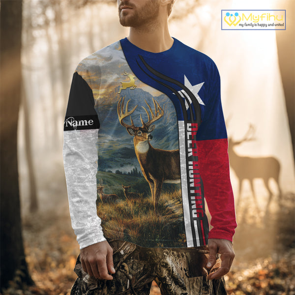 Deer Hunting Shirt with Texas Flag, Personalized Gift for Hunters NHT03