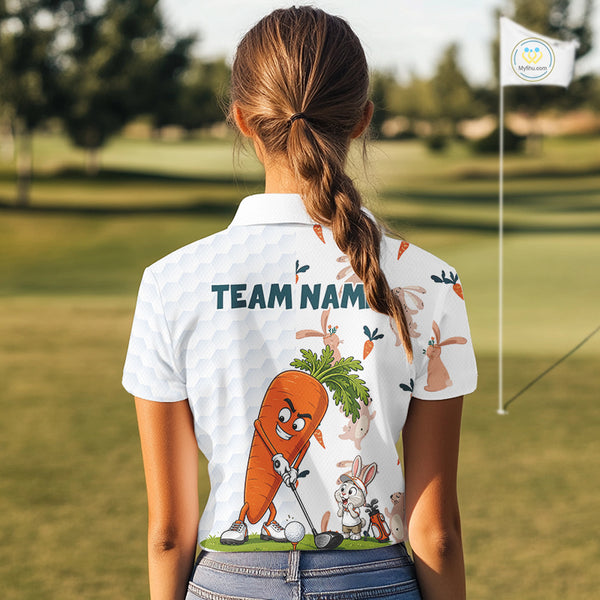 Rabbit Carrot Womens Golf Polo Shirt Funny Golfer Bunny Custom Team Name Jersey NHT892