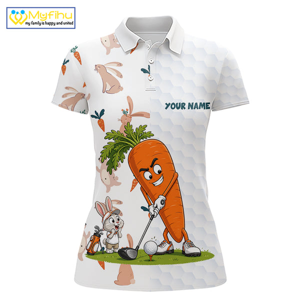 Rabbit Carrot Womens Golf Polo Shirt Funny Golfer Bunny Custom Team Name Jersey NHT892