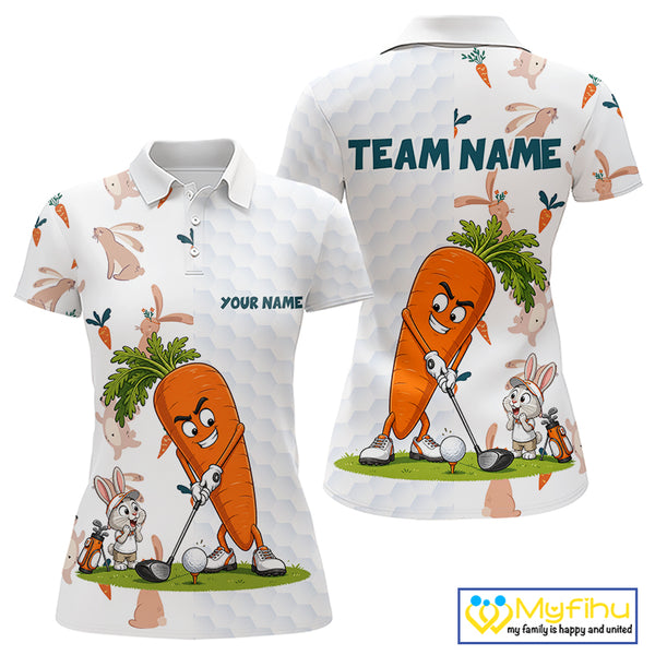 Rabbit Carrot Womens Golf Polo Shirt Funny Golfer Bunny Custom Team Name Jersey NHT892