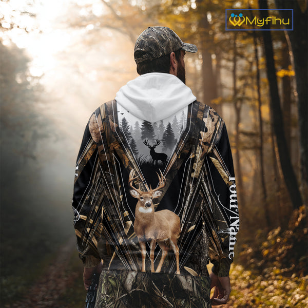 Whitetail Deer Hunting Custom Name Camo Shirt, Deer Hunting Apparel, Hunting Hoodie For Men NHT357