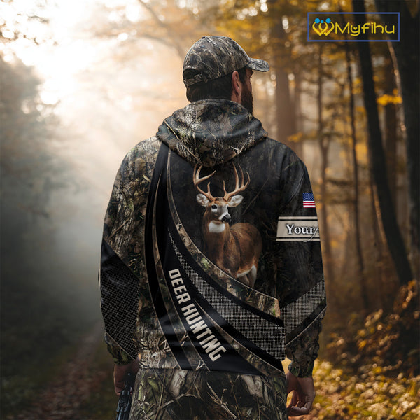 Whitetail Deer Hunting Shirt Camouflage US Flag, Deer Hunter Custom Name, Hunting Gift NHT123