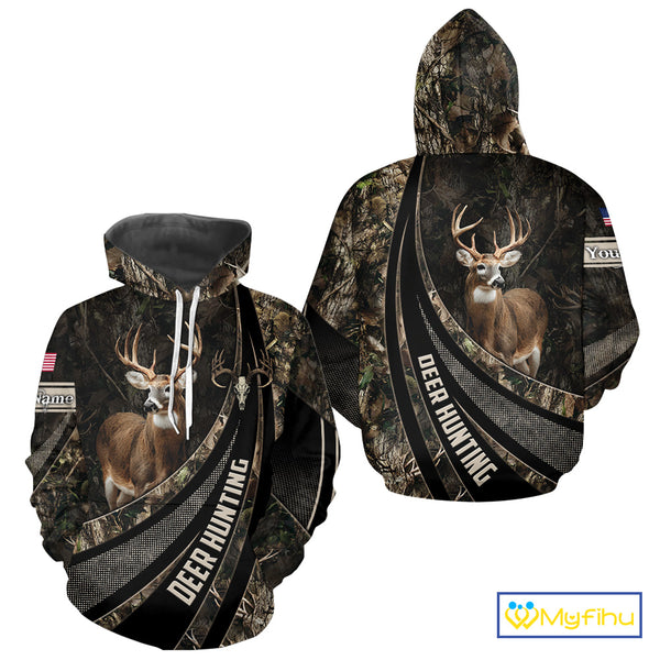 Whitetail Deer Hunting Shirt Camouflage US Flag, Deer Hunter Custom Name, Hunting Gift NHT123