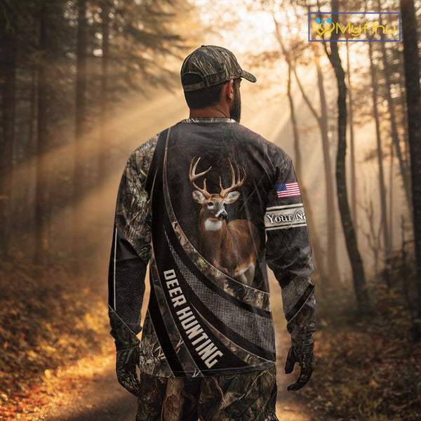 Whitetail Deer Hunting Shirt Camouflage US Flag, Deer Hunter Custom Name, Hunting Gift NHT123