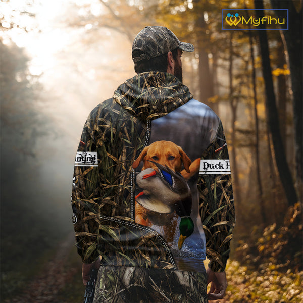 Duck Hunting Waterfowl Camouflage Shirt Yellow Labrador Retriever, Custom Name Hunting Gift NHT126