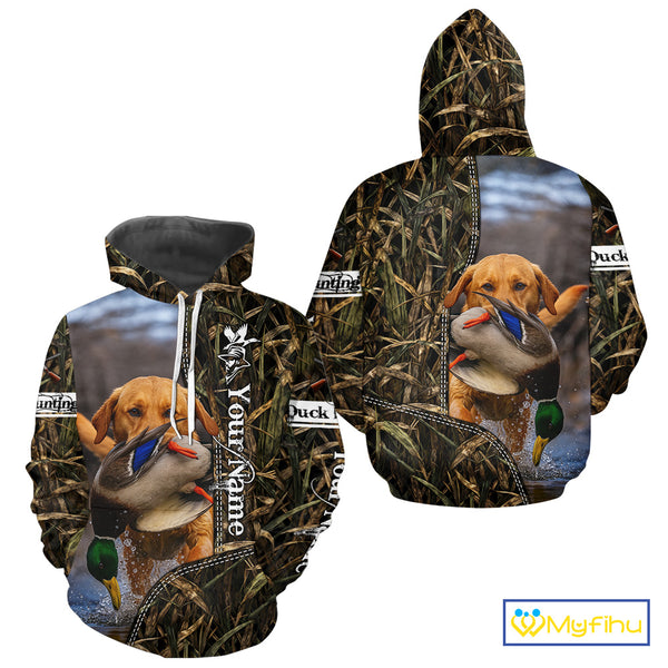 Duck Hunting Waterfowl Camouflage Shirt Yellow Labrador Retriever, Custom Name Hunting Gift NHT126