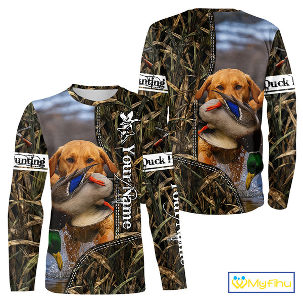 Duck Hunting Waterfowl Camouflage Shirt Yellow Labrador Retriever, Custom Name Hunting Gift NHT126