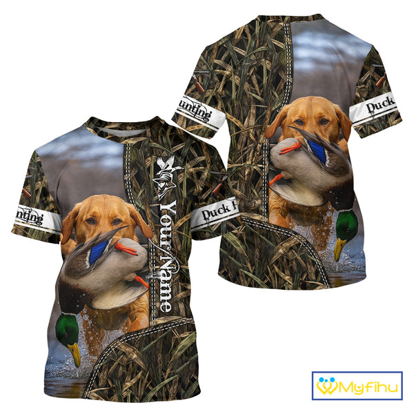 Duck Hunting Waterfowl Camouflage Shirt Yellow Labrador Retriever, Custom Name Hunting Gift NHT126