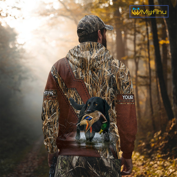 Mallard Duck Hunting With Black Lab Custom Name 3D All Over Print Shirt, Dog Hunting Gifts NHT131