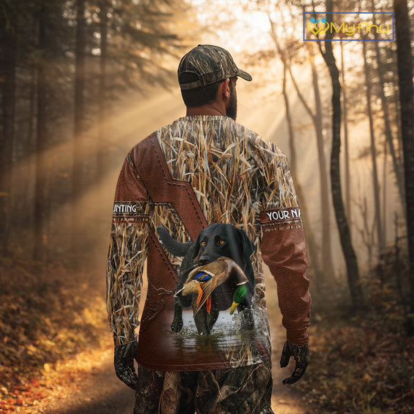 Mallard Duck Hunting With Black Lab Custom Name 3D All Over Print Shirt, Dog Hunting Gifts NHT131
