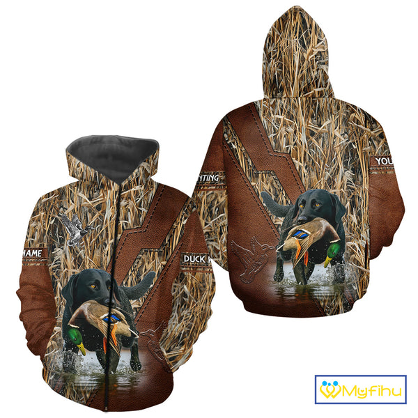 Mallard Duck Hunting With Black Lab Custom Name 3D All Over Print Shirt, Dog Hunting Gifts NHT131