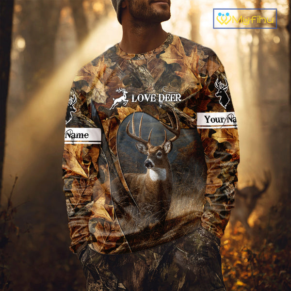 Season Deer Hunting Shirt Brown Camo Fall Pattern 3D Custom Name Clothes For Hunters NHT133