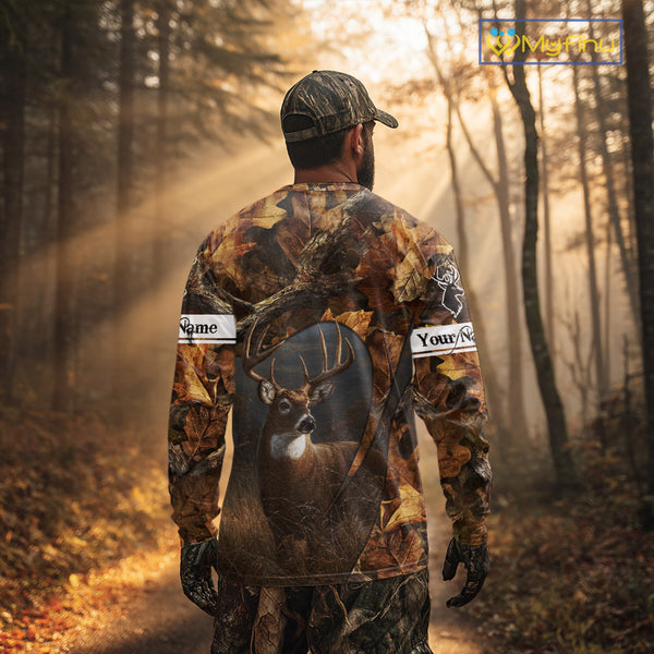Season Deer Hunting Shirt Brown Camo Fall Pattern 3D Custom Name Clothes For Hunters NHT133