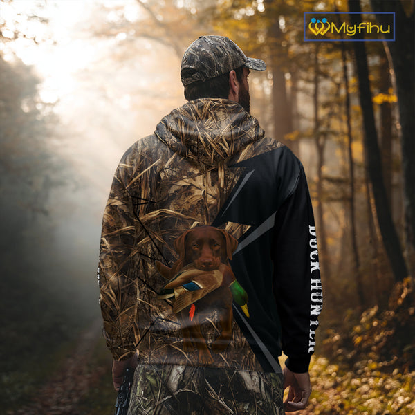 Duck Hunting Camo Shirt with Chocolate Lab – All Over Print, Perfect Gift for Waterfowl Hunters NHT243