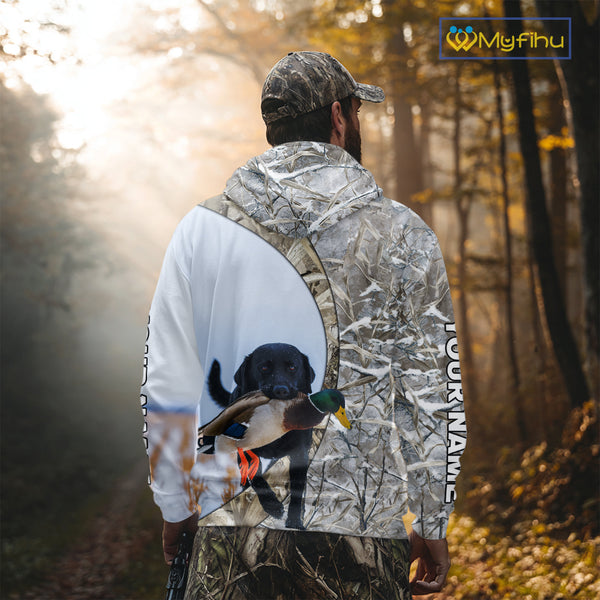 Duck Hunting Winter Camo Black Lab 3D All-Over Printed Shirt, Gift for Waterfowl Hunters NHT250