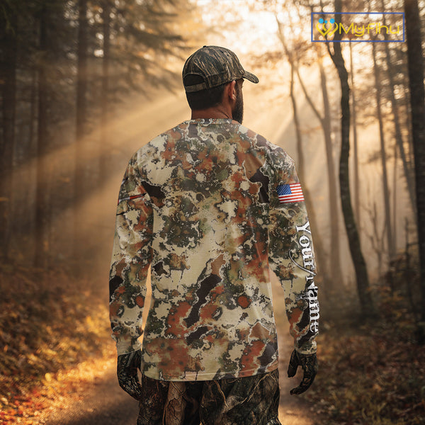 Boar Hunting Shirt Camo Custom Name American Flag Skull Hunting Clothes For Hunters NHT159