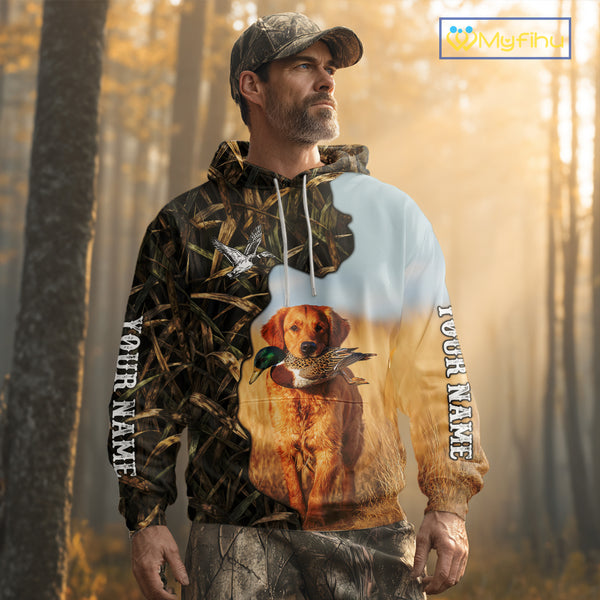 Red Golden Retriever Custom Name Hunting Duck Shirts for Hunter, Duck Hunting Gift NHT172