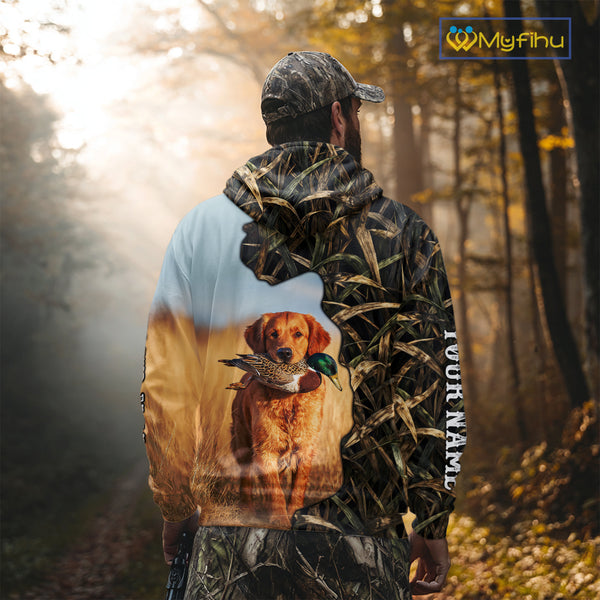 Red Golden Retriever Custom Name Hunting Duck Shirts for Hunter, Duck Hunting Gift NHT172