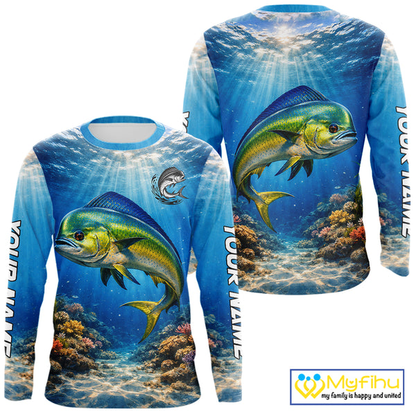 Personalized Offshore Fishing Jerseys, Mahi Mahi Fishing Shirts Long Sleeve For Men NHT820