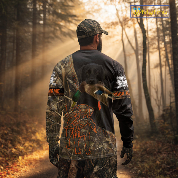 Black Lab Hunting Dog Customized Name All Over Print Shirts For Hunters, Duck Hunting Shirt NHT271