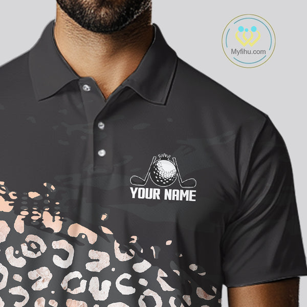 Custom Name Leopard Print Polo Shirt – Stylish Animal Print Golf Polo For Men NHT855