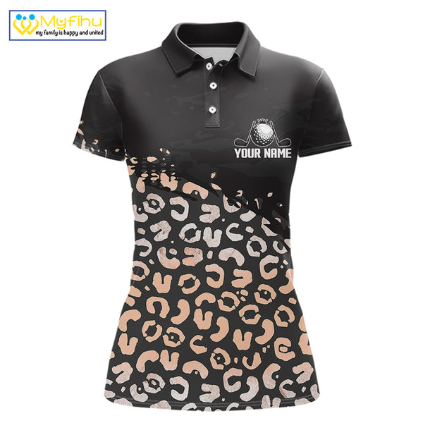 Custom Name Leopard Print Polo Shirt – Stylish Animal Print Golf Polo For Womens NHT855