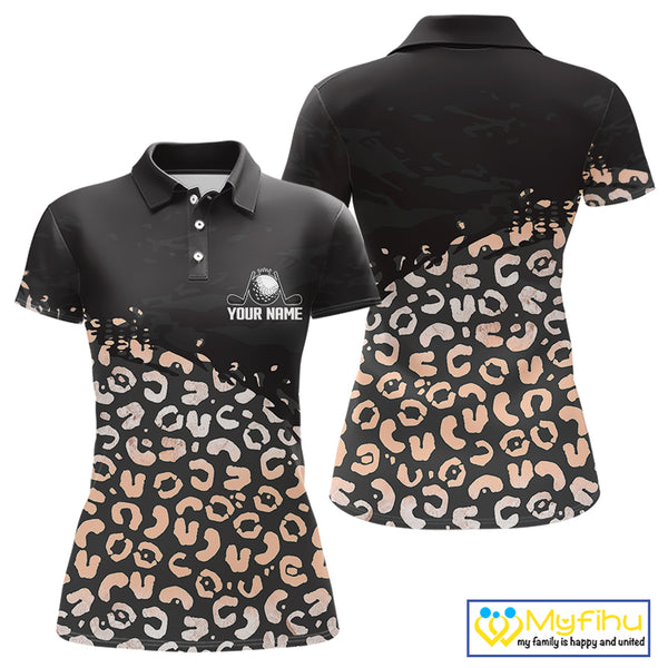 Custom Name Leopard Print Polo Shirt – Stylish Animal Print Golf Polo For Womens NHT855