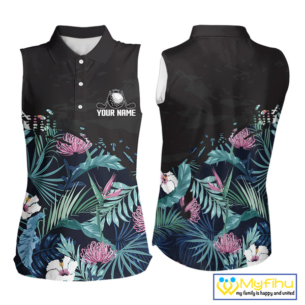 Custom Name Tropical Print Sleeveless Women Polo Shirt – Stylish Animal Print Golf Polo For Womens NHT856
