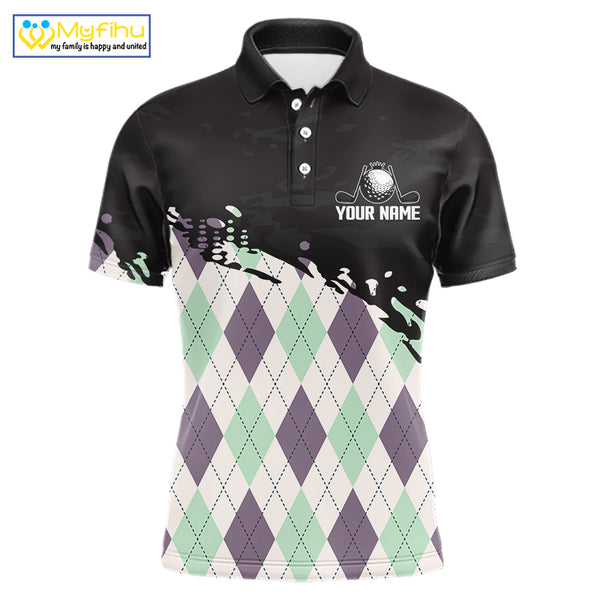 Custom Name Argyle Pattern Print Polo Shirt – Stylish Animal Print Golf Polo For Men NHT857