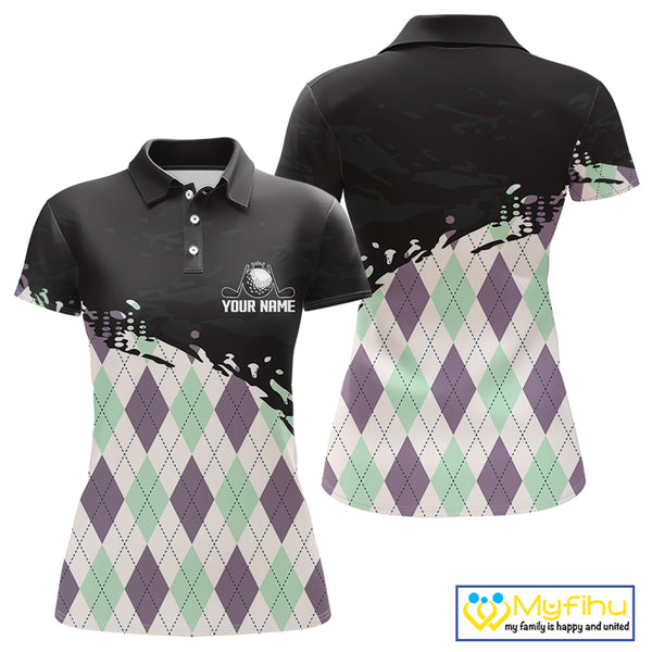 Custom Name Argyle Pattern Print Polo Shirt – Stylish Animal Print Golf Polo For Womens NHT857