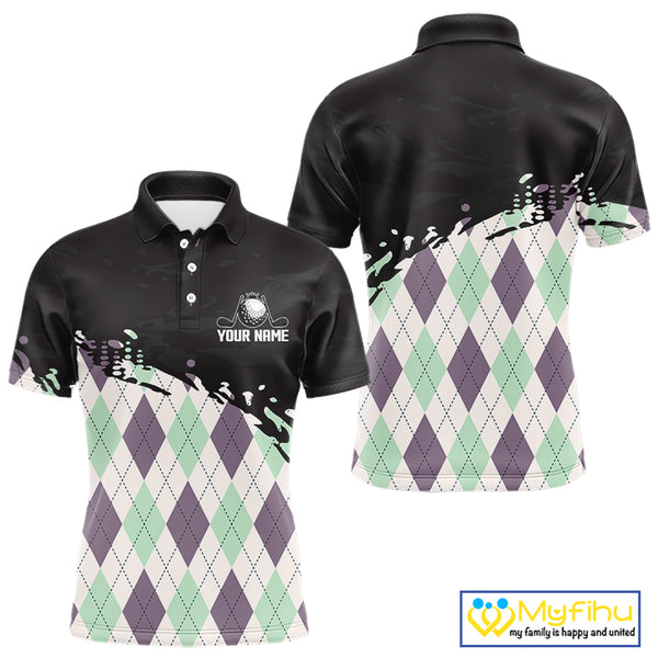 Custom Name Argyle Pattern Print Polo Shirt – Stylish Animal Print Golf Polo For Men NHT857