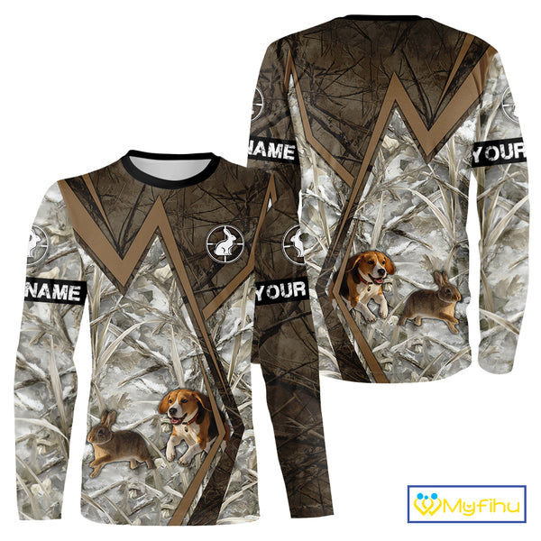 Beagle Dog Chasing the Rabbit Camo Custom Name Shirts, Rabbit Hunting Gifts NHT283